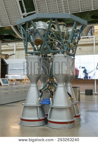 Moscow, Russia - November 28, 2018: Interior exhibition in the Space pavilion at VDNH. Modern museum of russian cosmos exploration