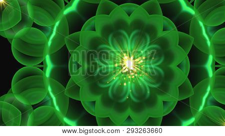 Beautiful Symmetrical Flower Ornament With Shining Effect, 3d Render, Computer Generated Background