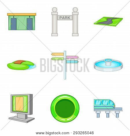 Public Place Icons Set. Cartoon Set Of 9 Public Place Icons For Web Isolated On White Background