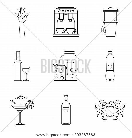 Brine Icons Set. Outline Set Of 9 Brine Icons For Web Isolated On White Background