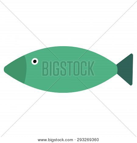 Green Fish Flat Illustration On White. Marine And Undewater Life Series.