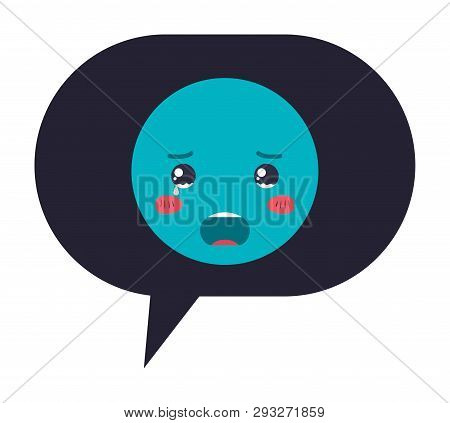 Speech Bubble With Sad Emoji Kawaii Character Vector Illustration Design