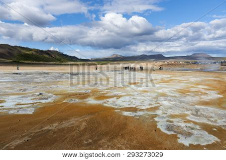 Fumarole Field In Namafjall, Iceland. Geothermal Beauty Landscape.