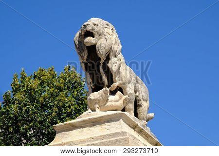 Marseille. Palais De Longchamp, Lion With Lamb Sculpture
