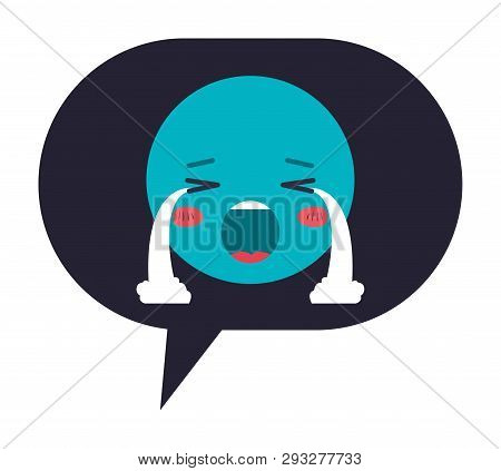 Speech Bubble With Crying Emoji Kawaii Character Vector Illustration Design