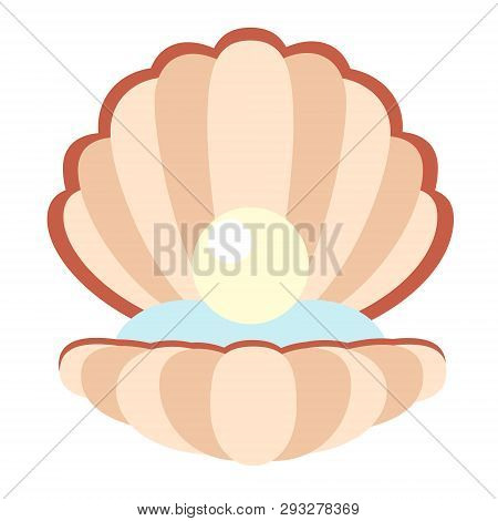 Open Pearl Shell Flat Illustration On White. Marine And Undewater Life Series.