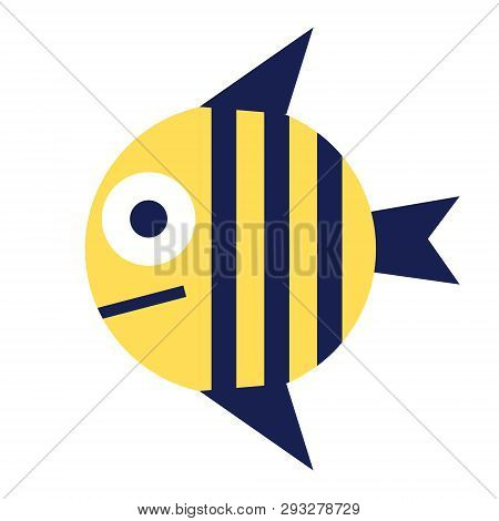 Striped Round Fish Flat Illustration On White. Marine And Undewater Life Series.
