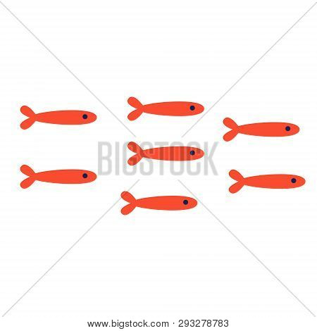 Red Fish Shoal Flat Illustration On White. Marine And Undewater Life Series.