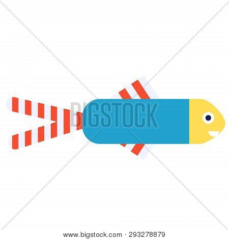 Cute Small Fish Flat Illustration On White. Marine And Undewater Life Series.