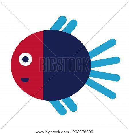 Round Fish Flat Illustration On White. Marine And Undewater Life Series.