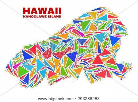 Mosaic Kahoolawe Island Map Of Triangles In Bright Colors Isolated On A White Background. Triangular