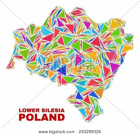 Mosaic Lower Silesia Province Map Of Triangles In Bright Colors Isolated On A White Background. Tria
