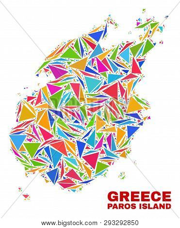 Mosaic Paros Island Map Of Triangles In Bright Colors Isolated On A White Background. Triangular Col