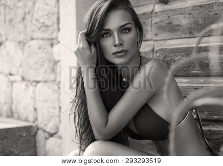 Black And White Portrait Of Woman With Beautiful Eyes