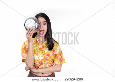 Beautiful Asian Girl Putting The Hands Together In Front Of Your Chest As A Salute To Pay Respect To