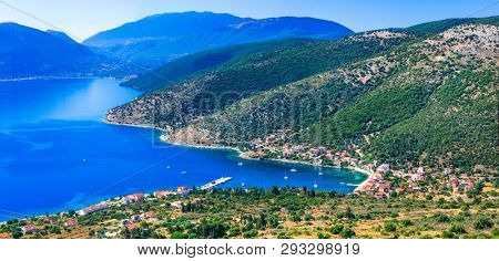 Breathtaking scenery of Kefalonia island. View of Agia Efimia village