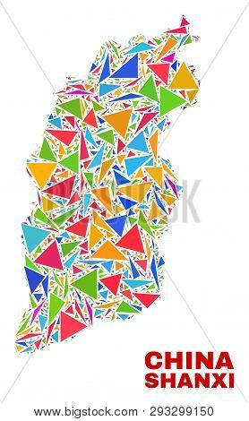 Mosaic Shanxi Province Map Of Triangles In Bright Colors Isolated On A White Background. Triangular 