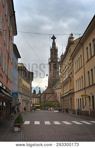 Bozen/italy - 05/05/18: Gothic Cathedral Of Bolzano In Italy