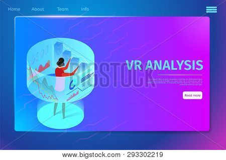 Man Wearing Vr Glasses Interacting Virtual Or Imaginery World, Analysis Data Process For Business. A