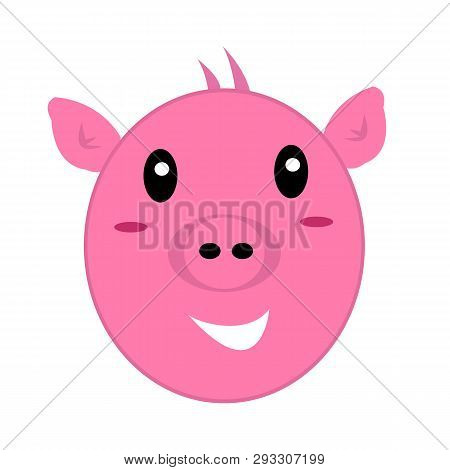 Round Cartoon Snout Pink Pig With Shining Eyes Funny Ears And Bright Smile Pet And Animal Concept