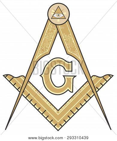 Square And Compass Masonic Occultism Golden Sacred Society Mysticism Illustration