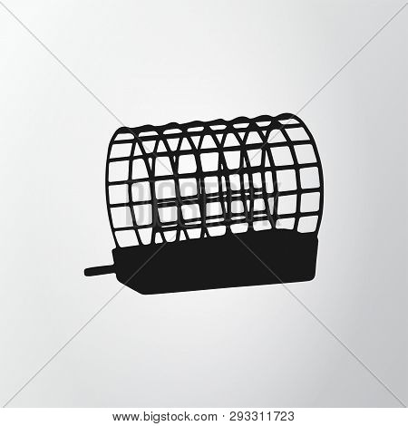 Black Feeder Net Isolated On Gray Background. Fishing Icon. Wire Cage. Vector Illustraion, Eps10.
