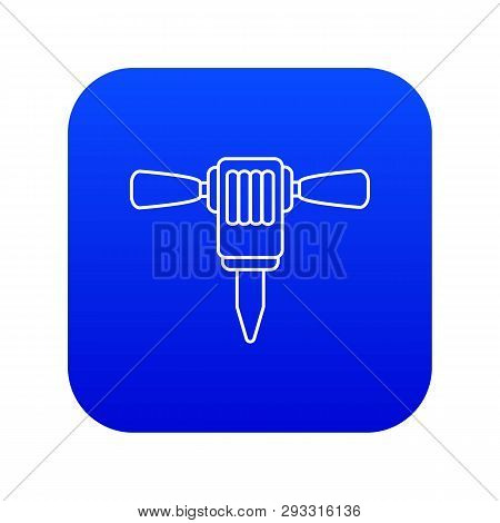 Mining Hammer Drill Icon Blue Vector Isolated On White Background