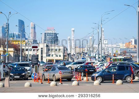 Moscow, Russia - April, 1, 2019: cars on a parkung in Moscow, Russia