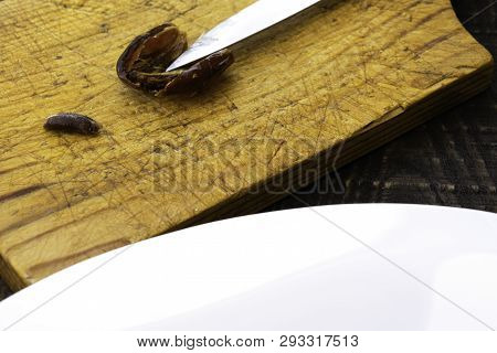 Hushaf - Date Milk, A Traditional Dish Of Ramadan, Cooking, Ingredients, Cut Pitted Dates, A Knife A