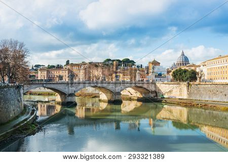 ROME, ITALY - January 17, 2019: Aelian Bridge or Pons Aelius ( Roman bridge ) in Rome, ITALY 