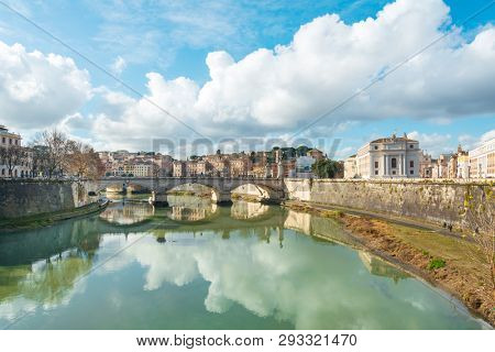 ROME, ITALY - January 17, 2019: Aelian Bridge or Pons Aelius ( Roman bridge ) in Rome, ITALY 