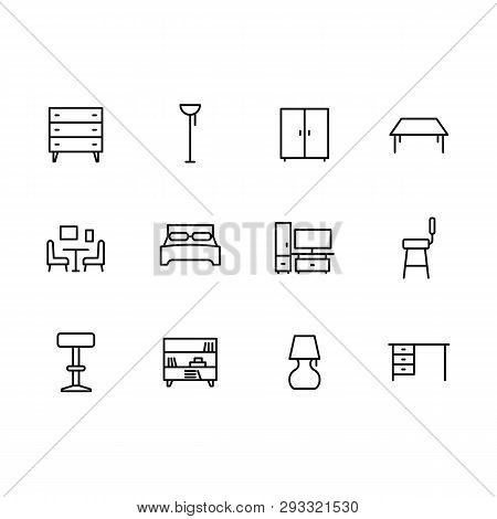 Simple Set Symbols Furniture And Interior Room Line Icon. Contains Such Icon Chest Of Drawers, Wardr