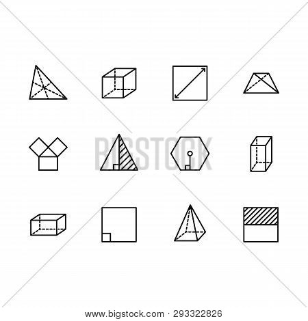 Simple Set Geometric Figures Illustration Line Icon. Contains Such Square, Cube, Rectangle, Hexagon,
