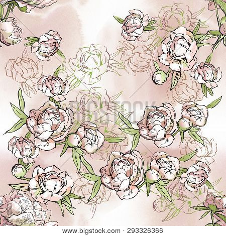 Floral Seamless Pattern. Hand Drawn Illustration. Fullsize Raster Atrwork.