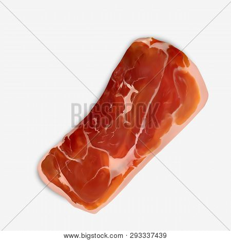 Thin Slice Of Spanish Serrano Ham. Delicious Traditional Gourmet Aromatic Dry Cured Pork Ham Slice