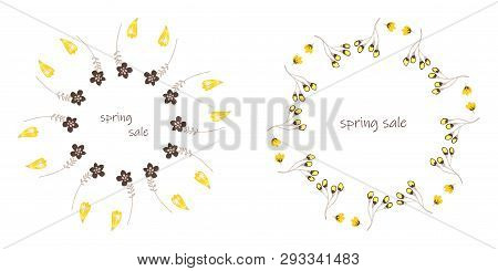 Poster Spring Sales On A Floral Watercolor Background. Ard, Label, Flyer, Banner Design Element. Vec