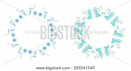 Poster Spring Sales On A Floral Watercolor Background. Ard, Label, Flyer, Banner Design Element. Vec