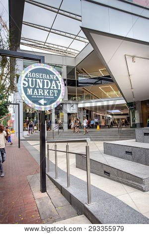 Johannesburg, South Africa, 22nd March- 2019: Entrance To Modern Mall With Angular Architecture