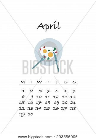 Calendar April 2019 Vector Design.  Icon, Vector Illustration. Modern Design. Flat Design Style