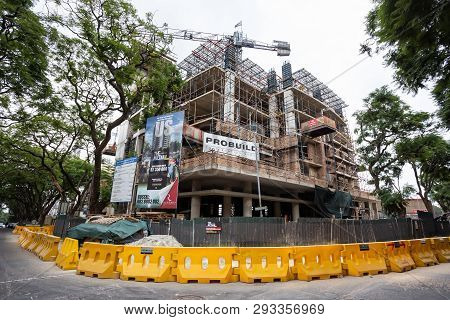 Johannesburg, South Africa, 22nd March- 2019: Construction Site With Cranes In Inner City.