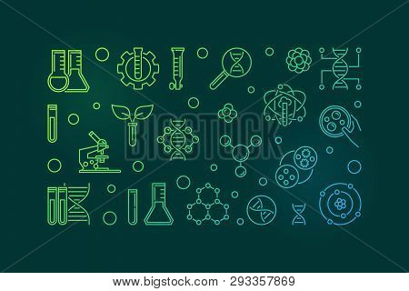 Biotech Vector Modern Colorful Outline Banner - Bio-engineering Concept Linear Horizontal Illustrati