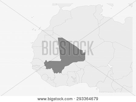 Map Of Africa With Highlighted Mali Map, Gray Map Of Mali With Neighboring Countries