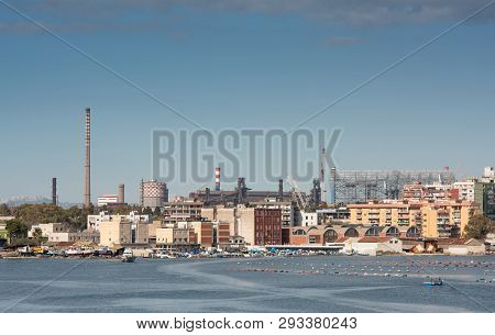 Taranto Steel Industry On The Seafront Of The Little Sea, Puglia, Italy