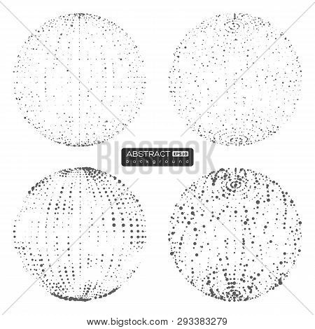 Set Of Abstract Globe Particles Sheres. 3d Technology Digital Style. Isolated On White Background. F