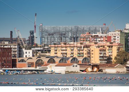 Taranto Steel Industry On The Seafront Of The Little Sea, Puglia, Italy