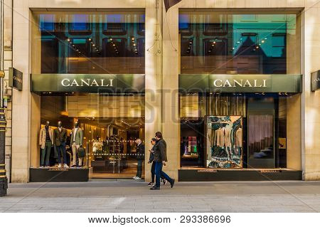 April 2019. London. A View Of The Canali Store On Bond Street In London