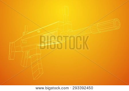 Assault Rifle, Automatic Fire Rifle Model Wireframe Low Poly Mesh Vector Illustration