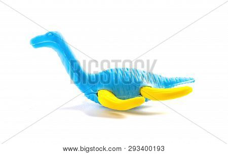 Rubber Plesiosaurus Toy On A White Background