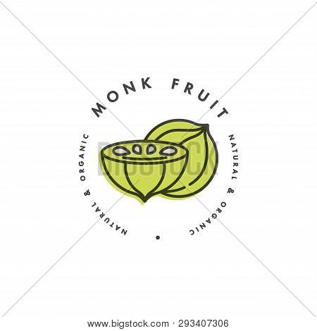 Packaging Design Template Logo And Emblem - Monk Fruit. Logo In Trendy Linear Style.