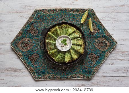 Spinach Adai - Indian Green Pancakes. Vegetarian Food.